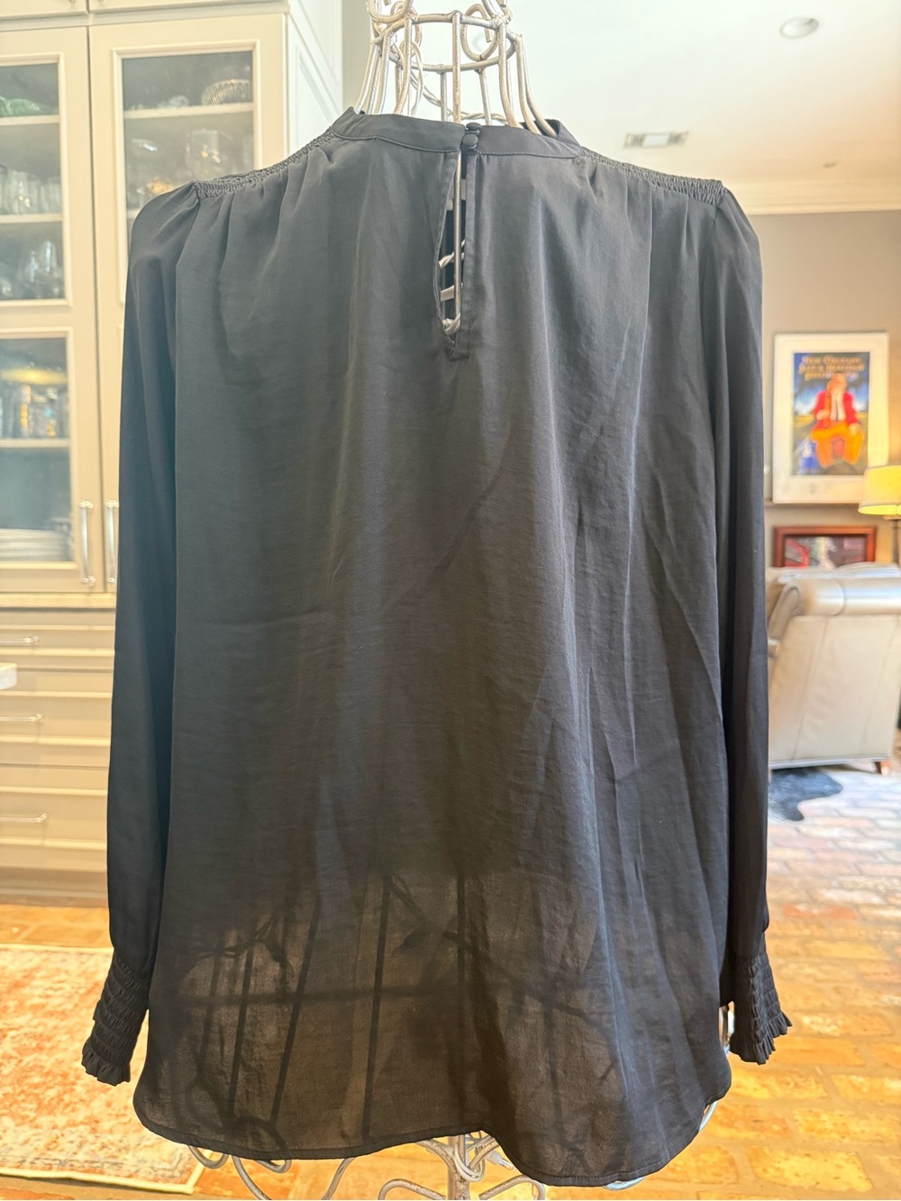 LOFT Black Long Sleeve Smocked Cuff Blouse